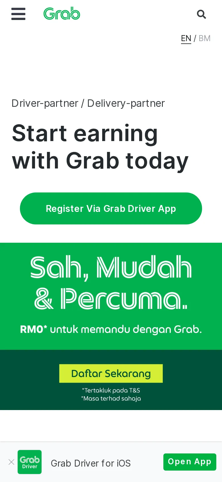 Grab: start earning, register via the Grab Driver app