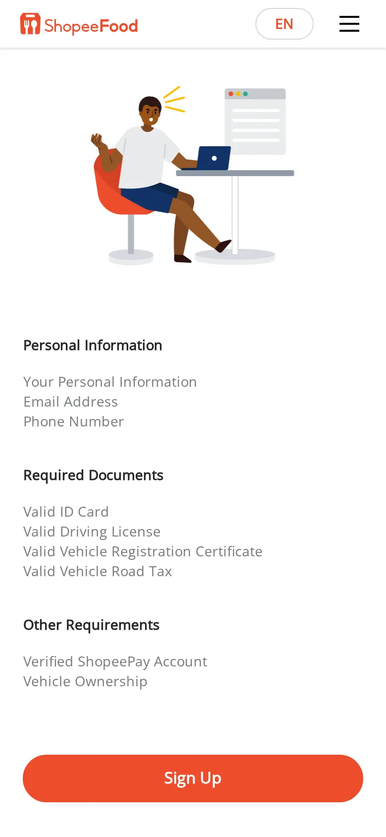 Registration documents: IC, licence, vehicle registration, road tax, verified ShopeePay
