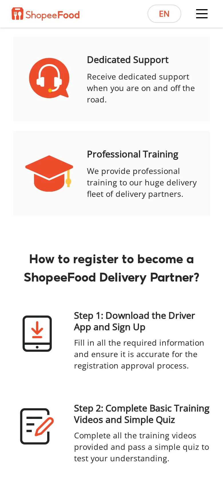 Steps 1-2: download the app and complete training videos and quiz
