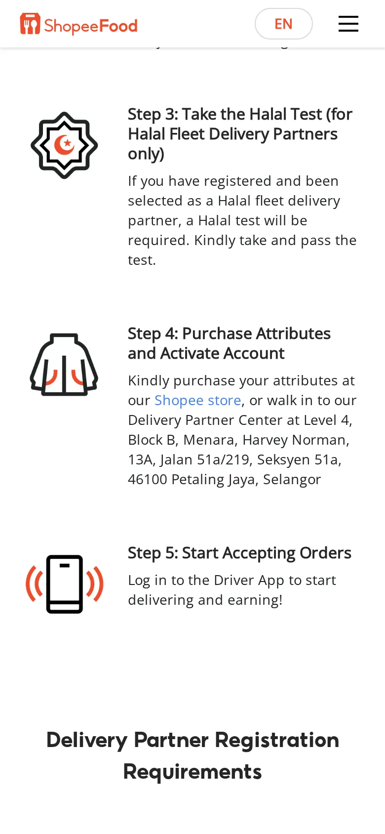 Steps 3-5: buy attributes, activate account and start accepting orders