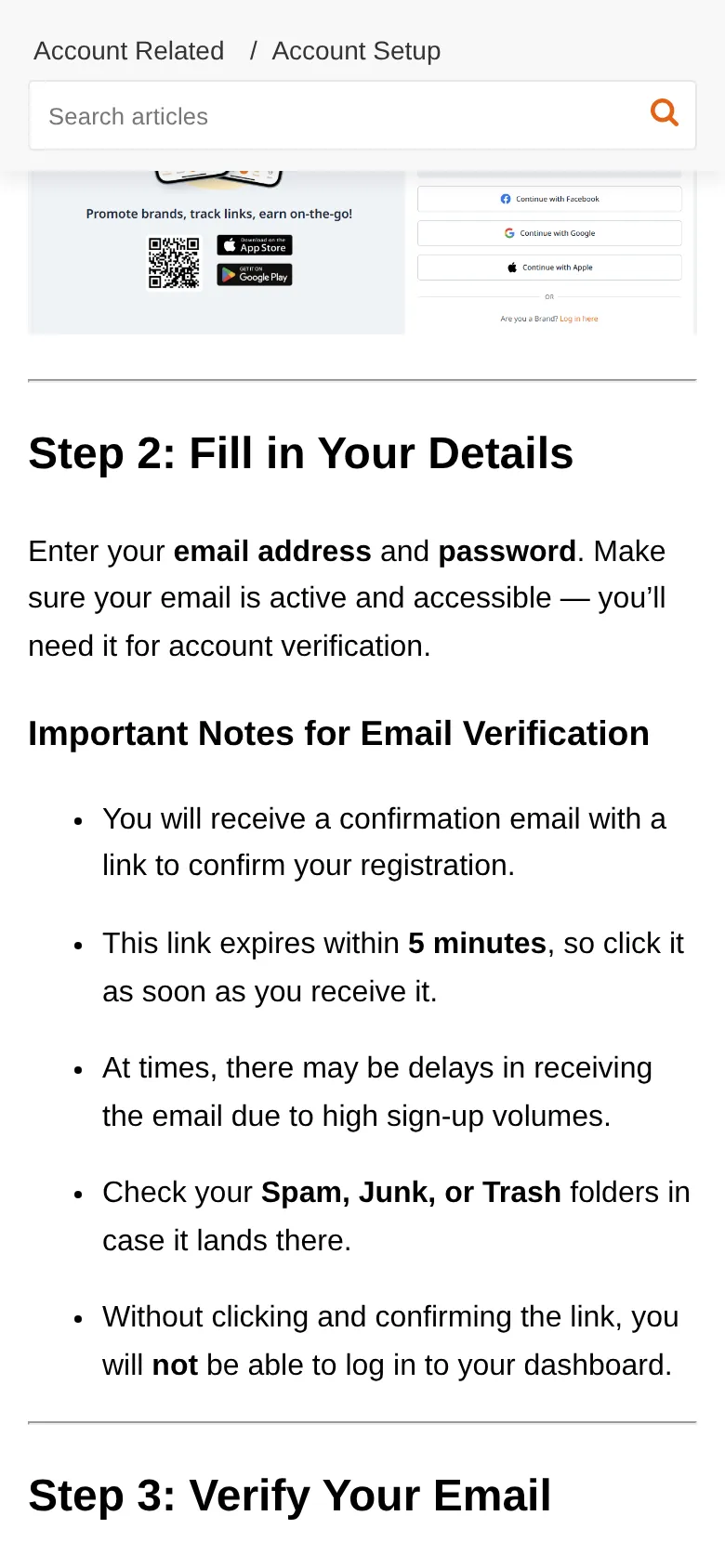 Step 2: fill in details; the email verification link expires in 5 minutes