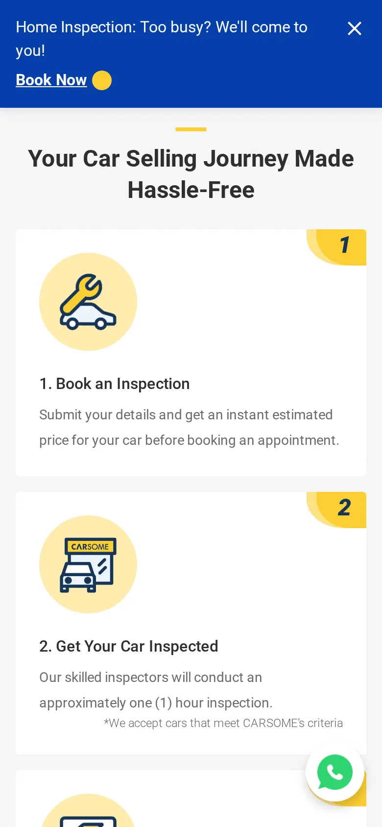 CARSOME selling journey: book and get a roughly 1-hour inspection
