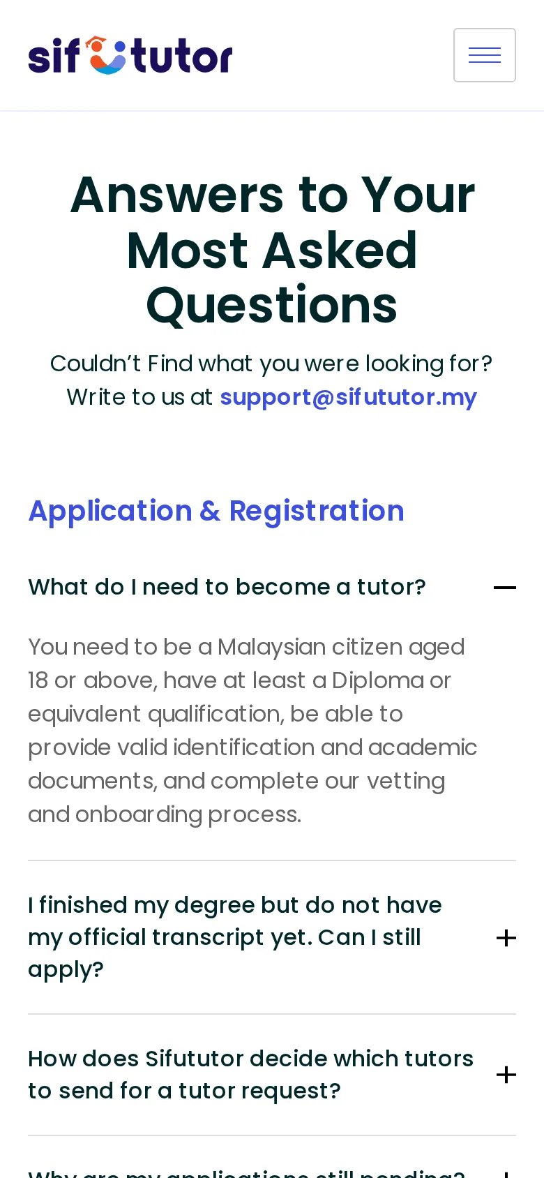 Sifututor tutor FAQ