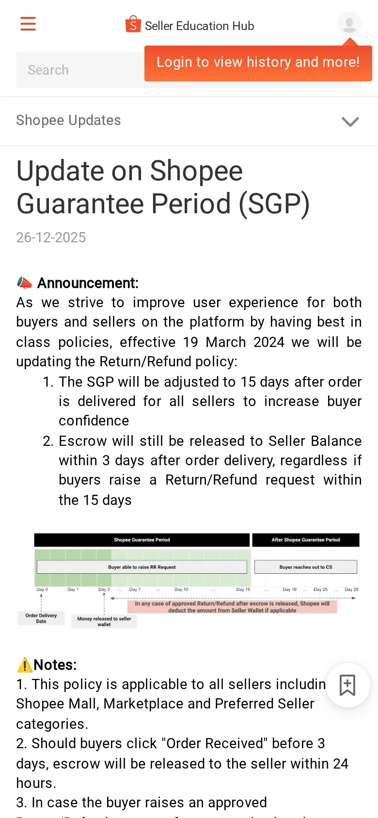 Shopee: update on the Shopee Guarantee Period