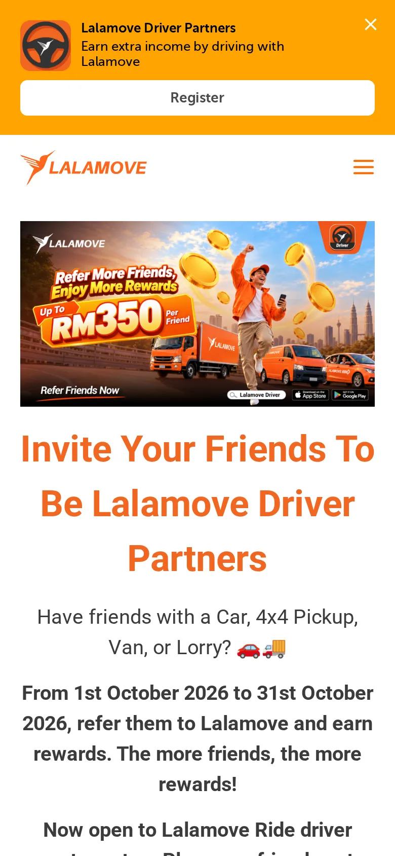 Lalamove driver referral campaign, 1 to 31 October 2026