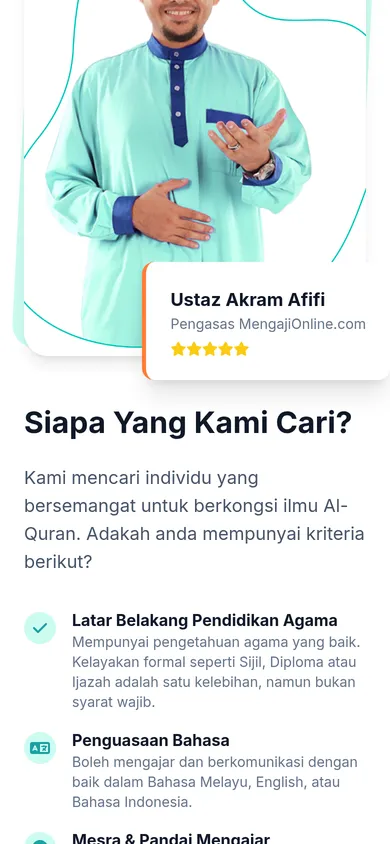 Teacher requirements on MengajiOnline's apply page