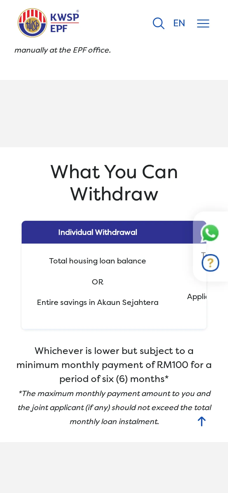 What you can withdraw: minimum RM100 a month for six months