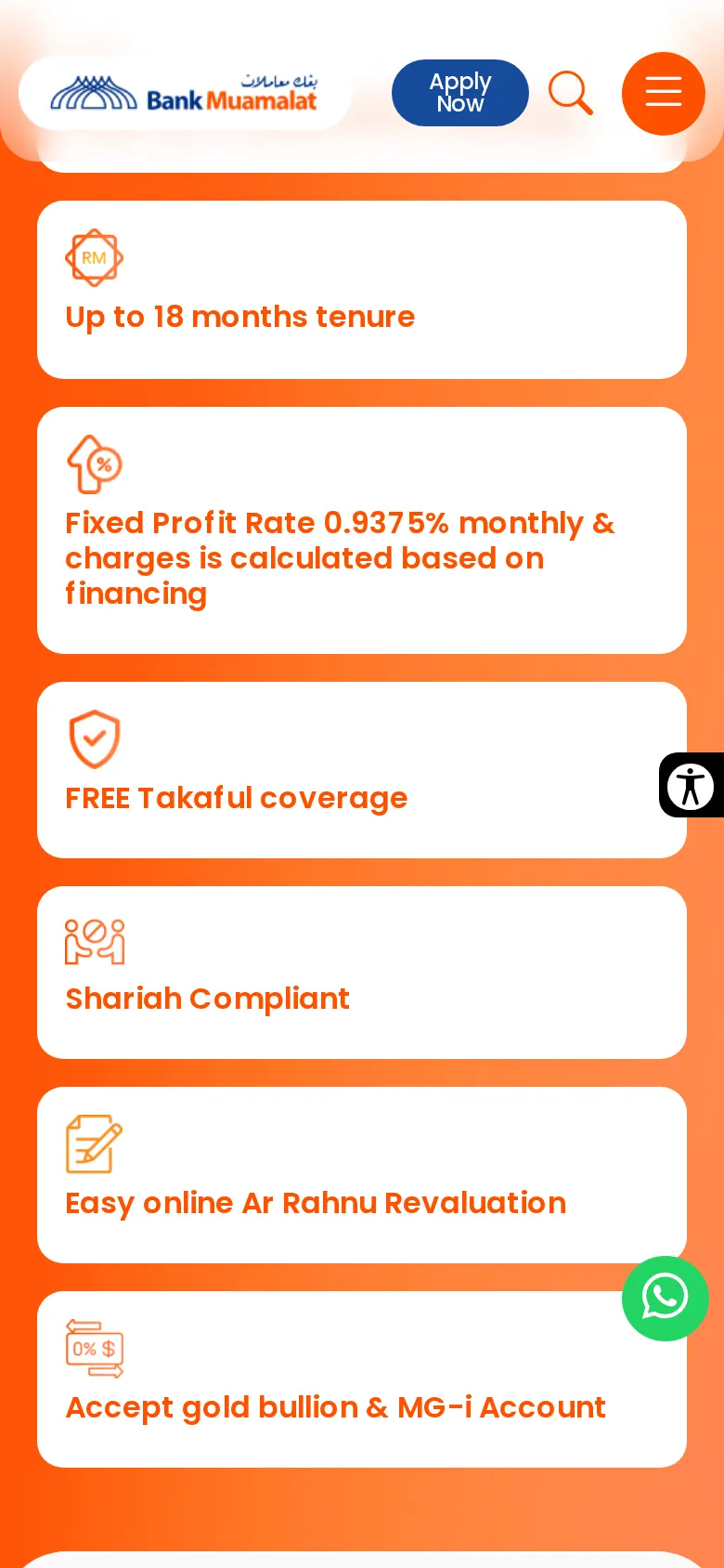 Tenure up to 18 months and fixed profit rate of 0.9375% a month