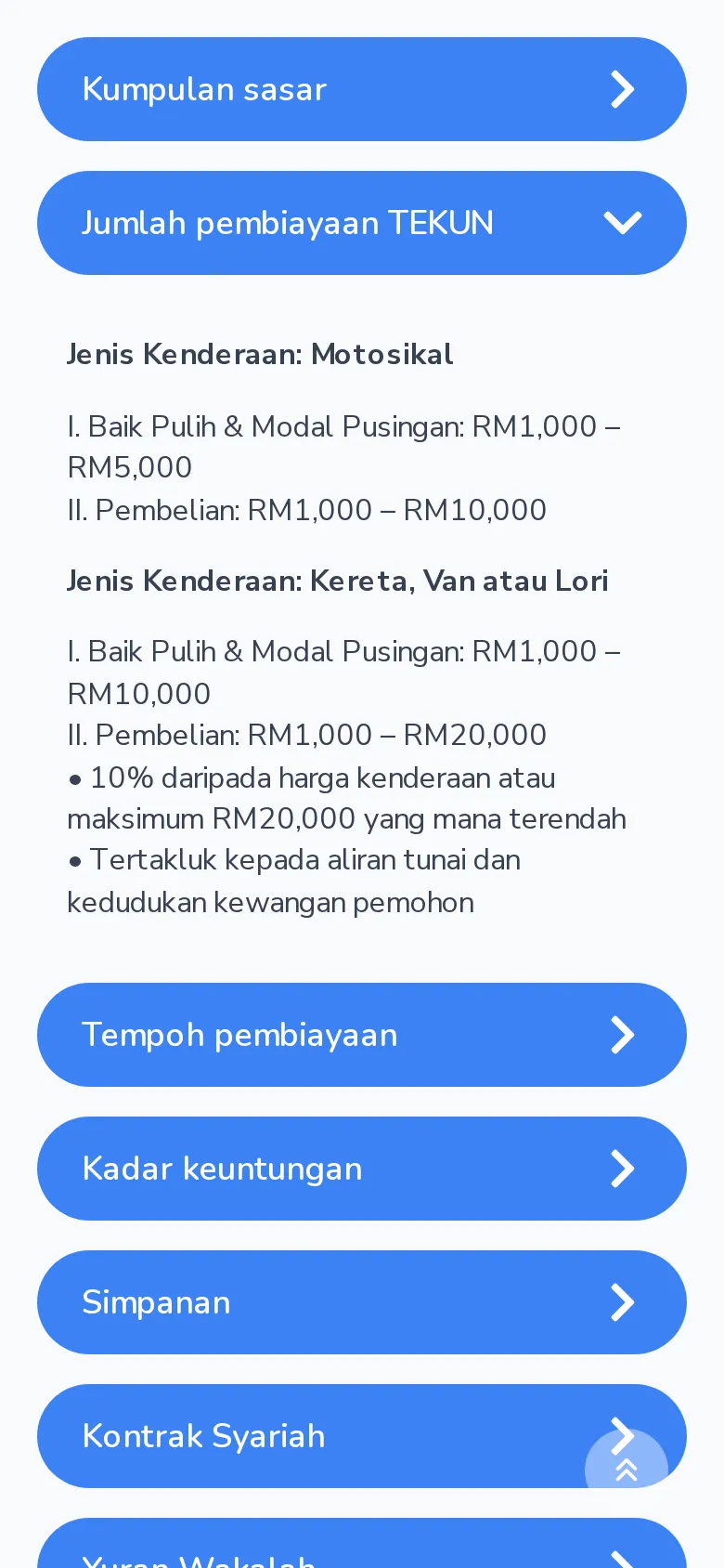 Financing amounts for motorbikes and cars/vans