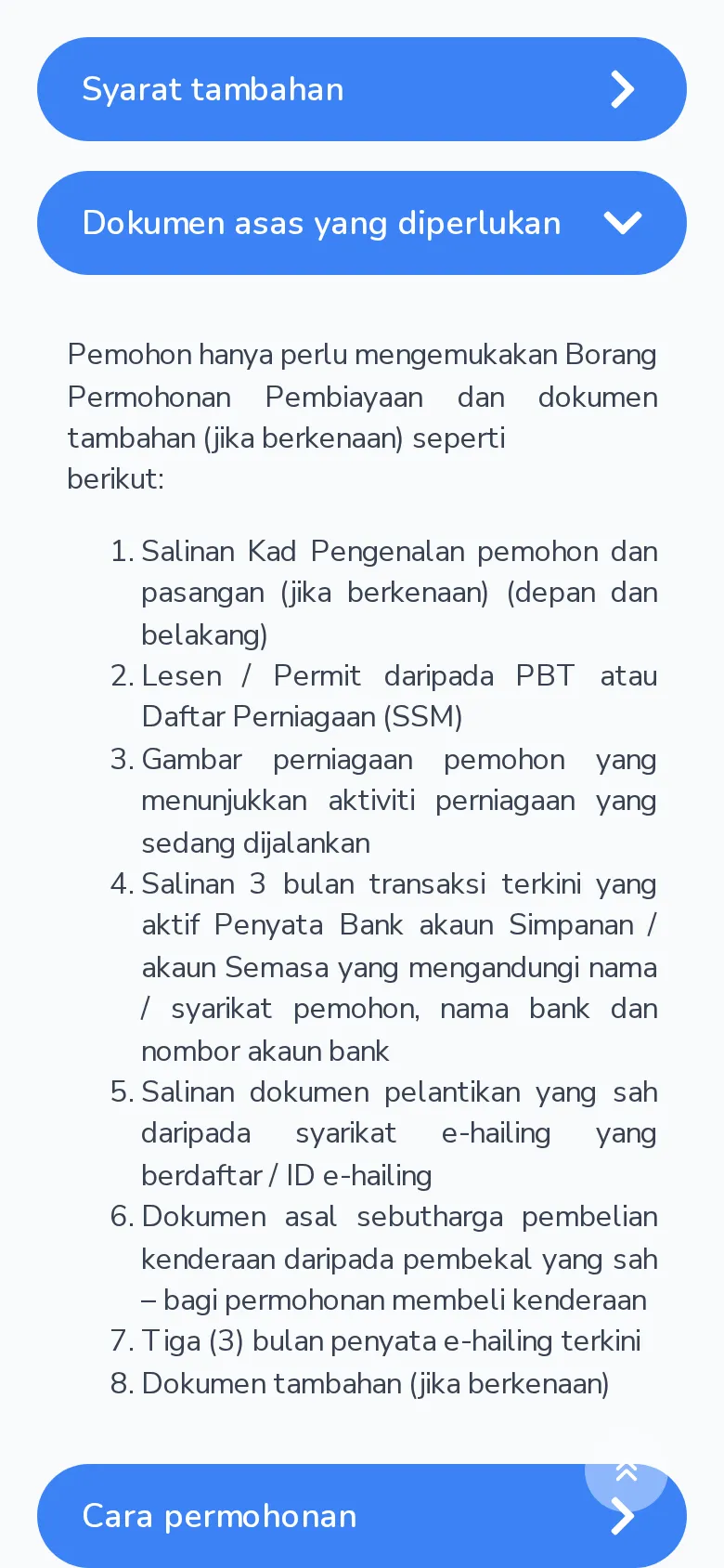 Documents required including 3 months of e-hailing statements