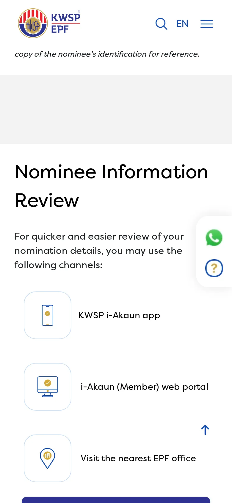 Review nominee details via i-Akaun or a KWSP office