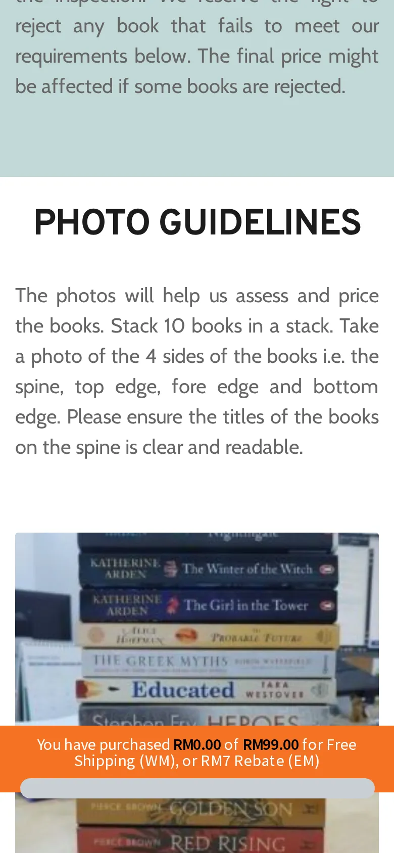 Photo guidelines: show titles on the book spines