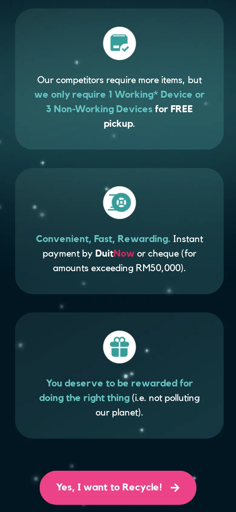 Free pick-up for 1 working or 3 non-working devices, DuitNow payment