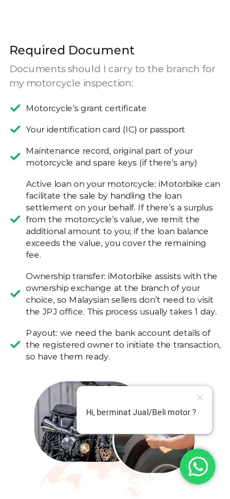 Documents required to sell your motorbike