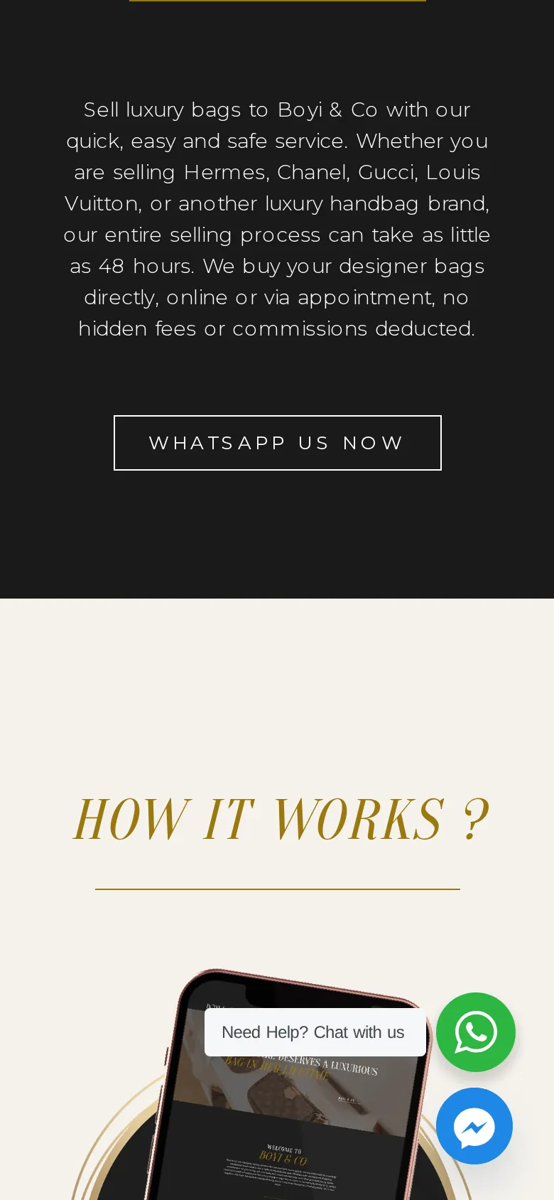 Sale can be done in as little as 48 hours with no hidden fees, WhatsApp button