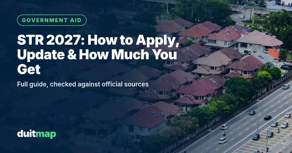 Aerial photo of a housing area in Subang Jaya, Selangor, with the title STR 2027: How to Apply, Update and How Much You Get